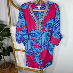 Lilly Pulitzer Pink Wilda Kaftan Tunic Dress sz XS
